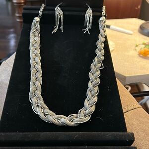 Stunning Bijoux Terner Braided Silver-Tone Necklace‎ & Earrings Set.